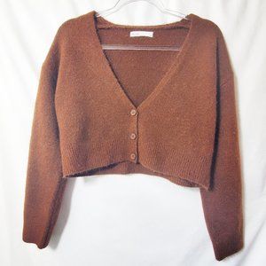 OAK + FORT Brown Cropped Knit Wool Cardigan EUC